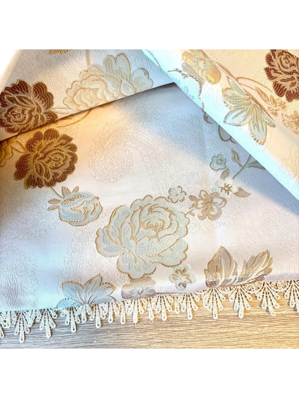 Floral Jacquard Lace Trim Tablecloth Ivory 59x87 150x220cm Home Decor Tea Party